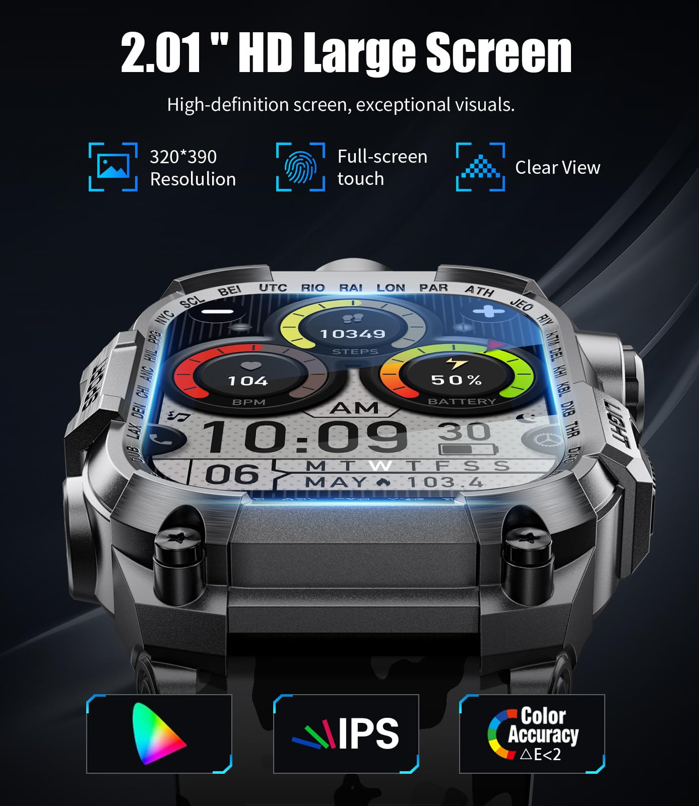 Lige Military Smart Watch For Men(Answer/Make Calls) With Led Flashlight, 2.01 '' Outdoor Rugged Smartwatch, 45 Days Extra-Long